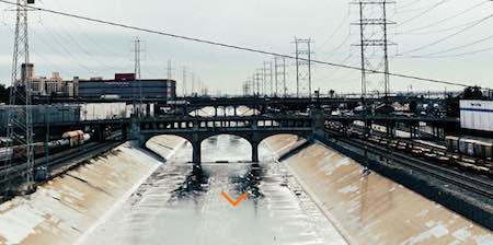 A rail bridge crossing water